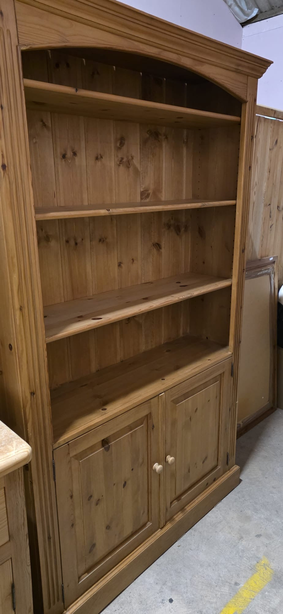 Solid Pine Large Bookcase with Cupboard
