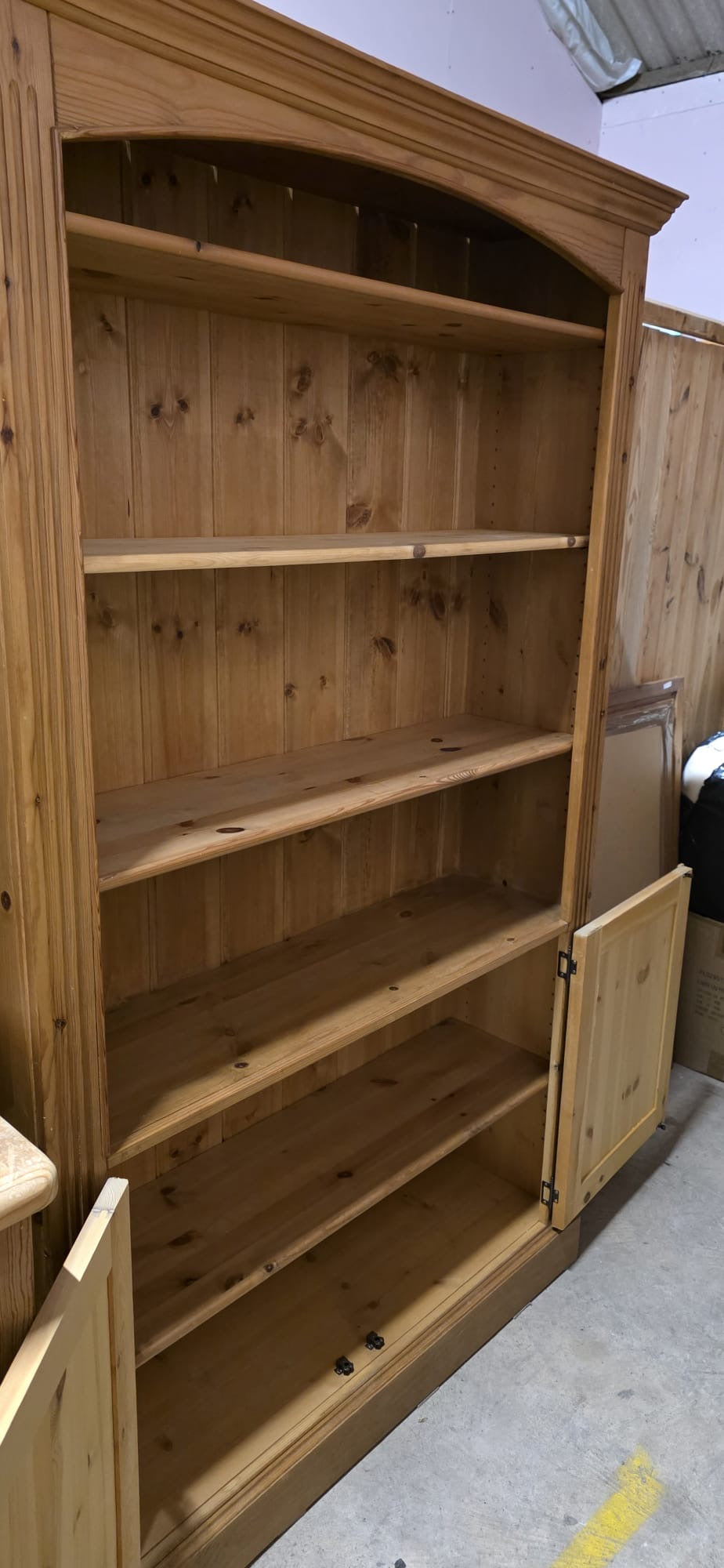 Solid Pine Large Bookcase with Cupboard
