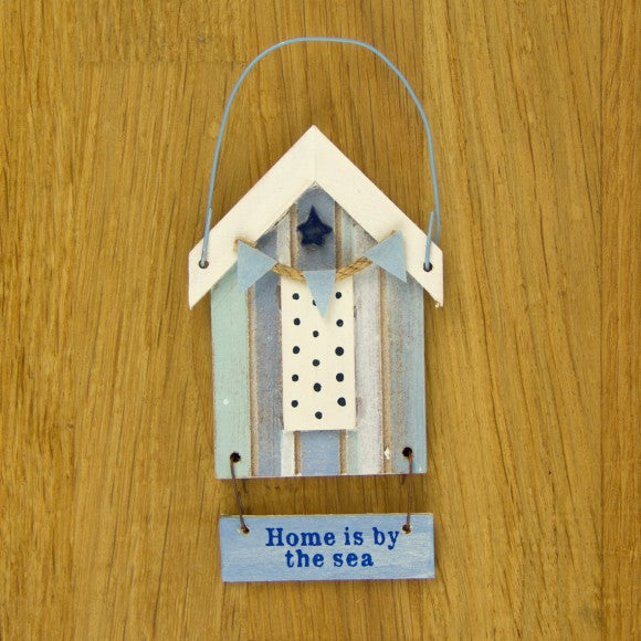 Home is by the Sea" Beach Hut Hanging Décor, 12cm