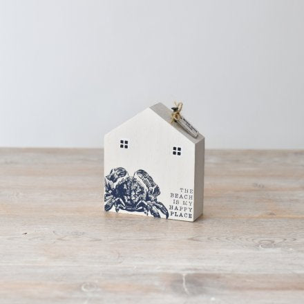 "THE BEACH IS MY HAPPY PLACE" WOODEN HOUSE, 10CM