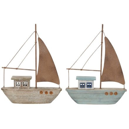 Rustic Sailboat Ornament - Blue