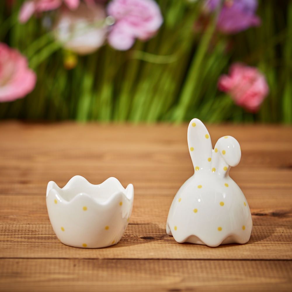Bunny Trinket Pot White with Yellow Spots