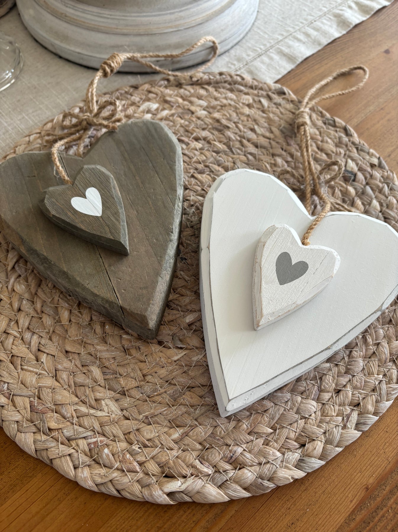 Chunky White Hanging Double Heart