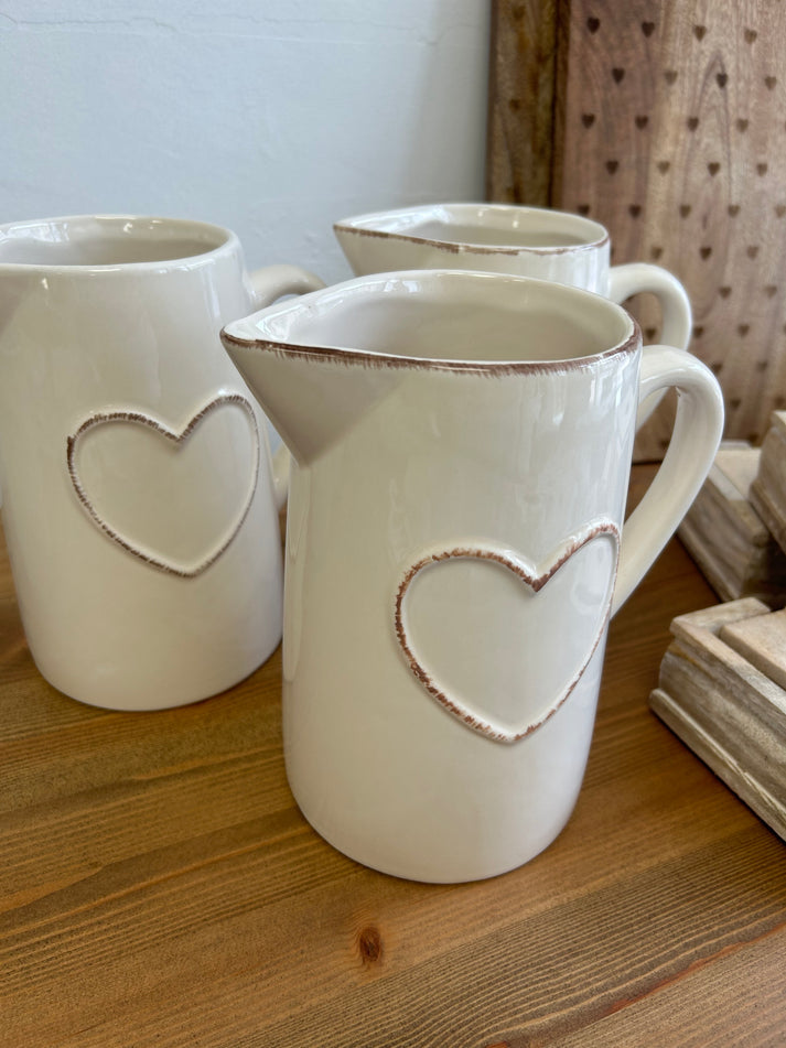 Cream Ceramic Rustic Heart Jug