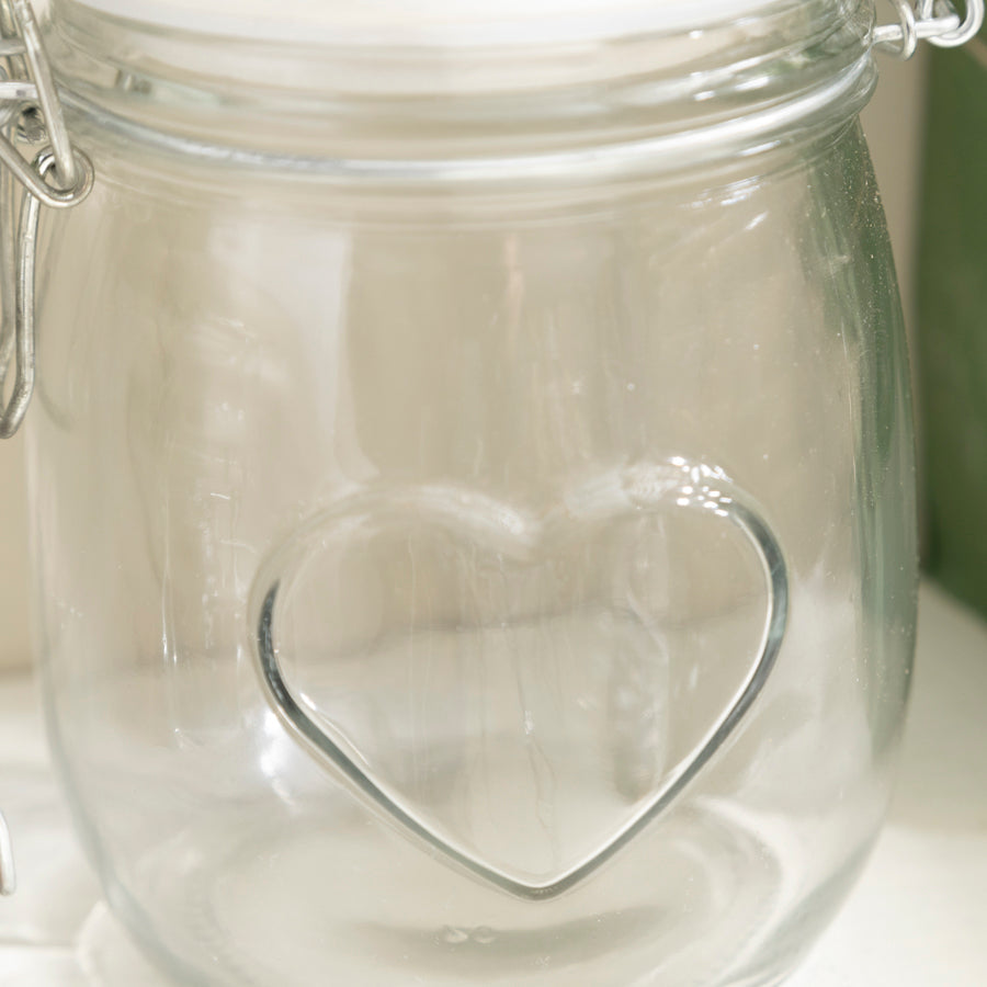 Heart-Embossed Glass Storage Jar with Ceramic Lid