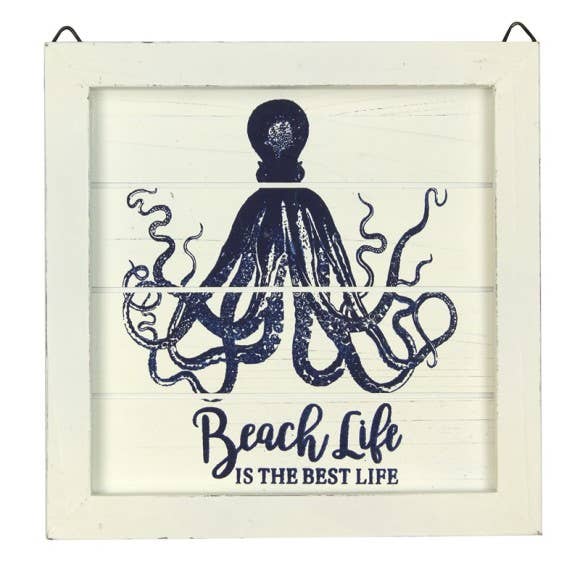 Framed Octopus "Beach Life", Cream, 20cm