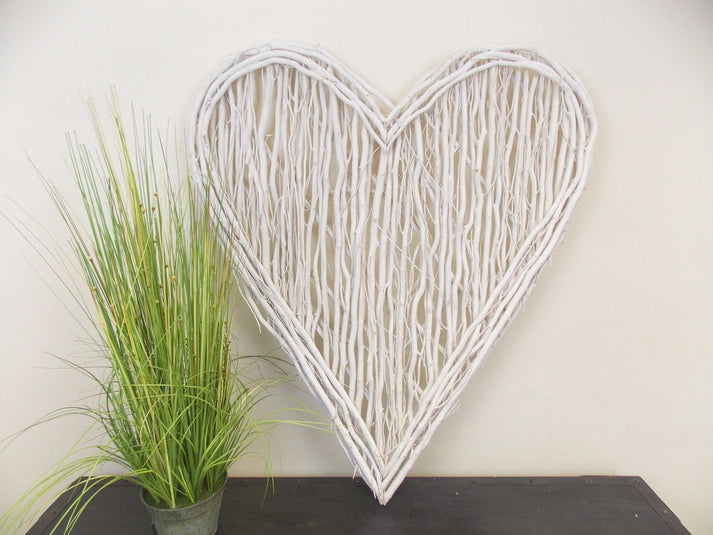 Large White Wicker Heart