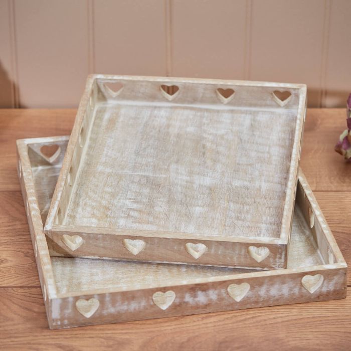 Mango Wood set of 2 Heart Trays