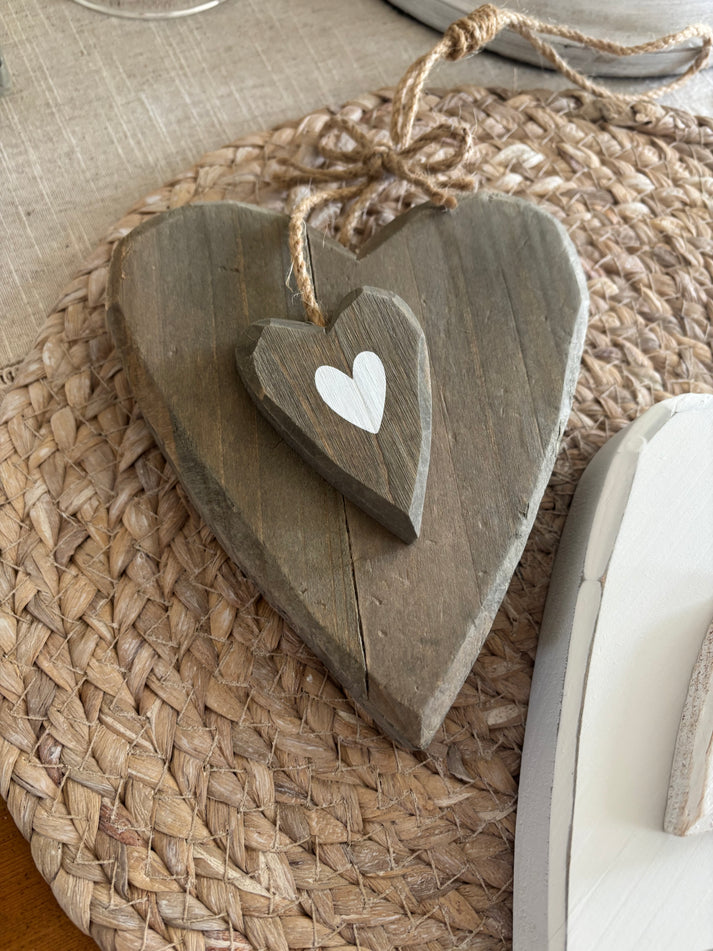 Rustic Chunky Wood Hanging Heart