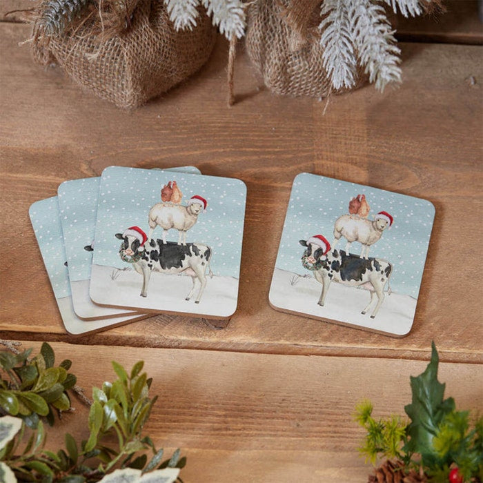 CHRISTMAS FARM ANIMAL STACK COASTER SET OF 4