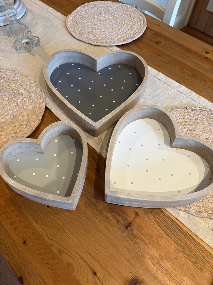 Set of 3 Heart Shaped Spotty Trays