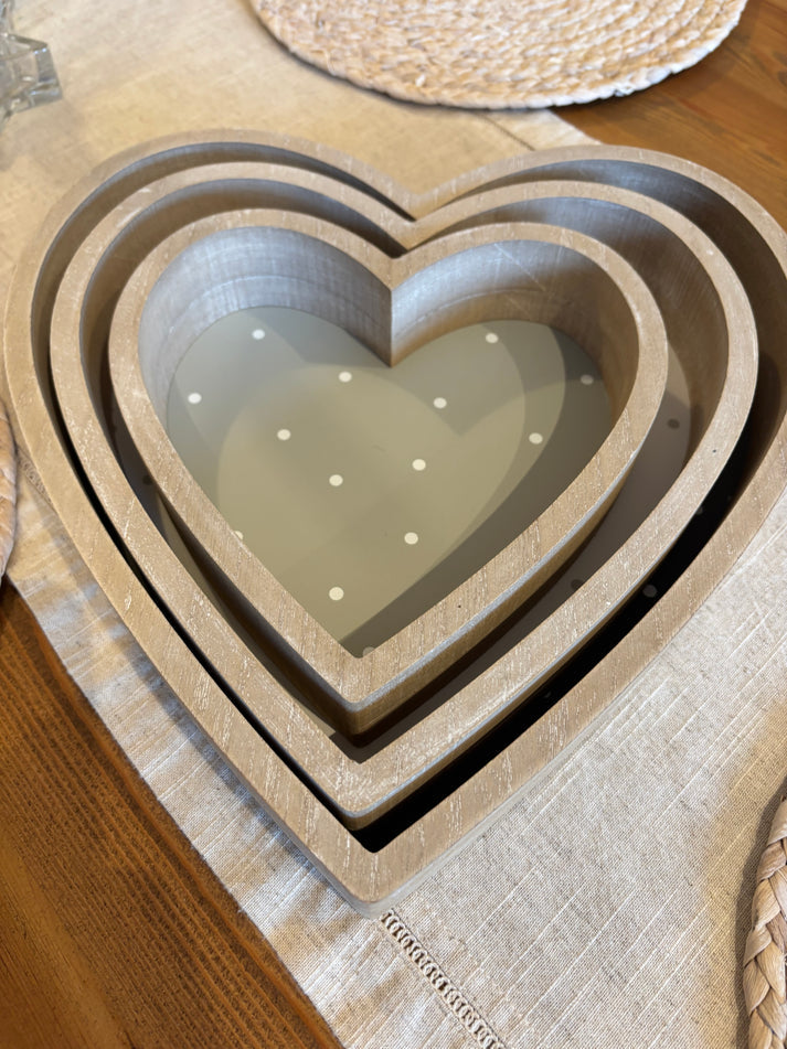 Set of 3 Heart Shaped Spotty Trays