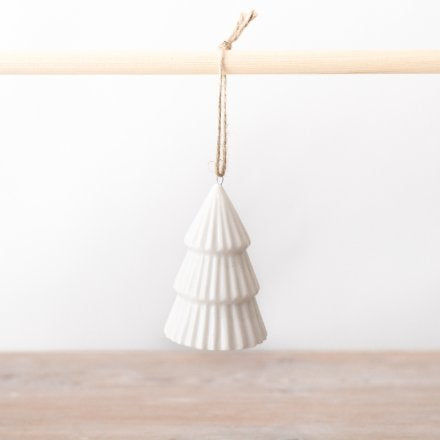 WHITE HANGING TREE ORNAMENT, 8CM