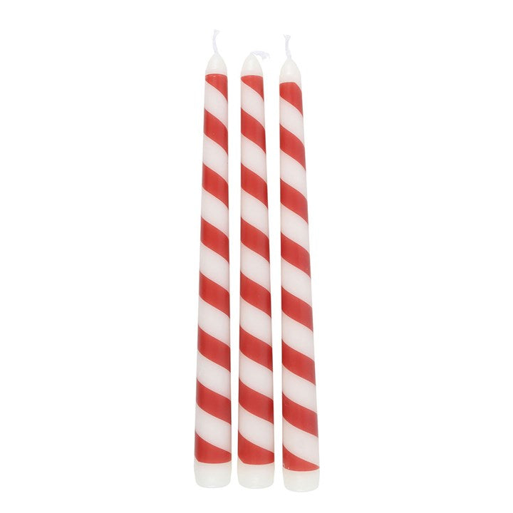 SET OF 3 CANDY CANE STRIPE TAPER CANDLES