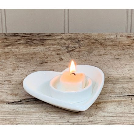 White Heart T Light Holder