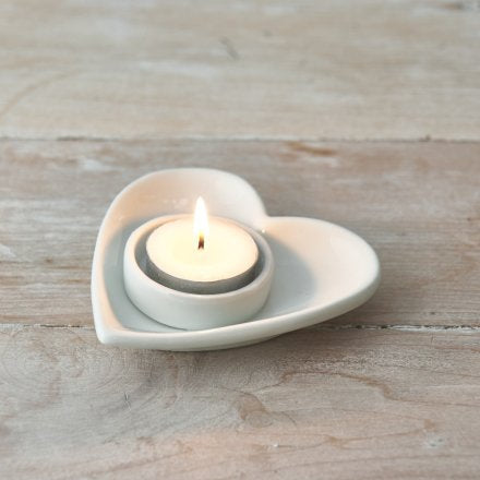 White Heart T Light Holder