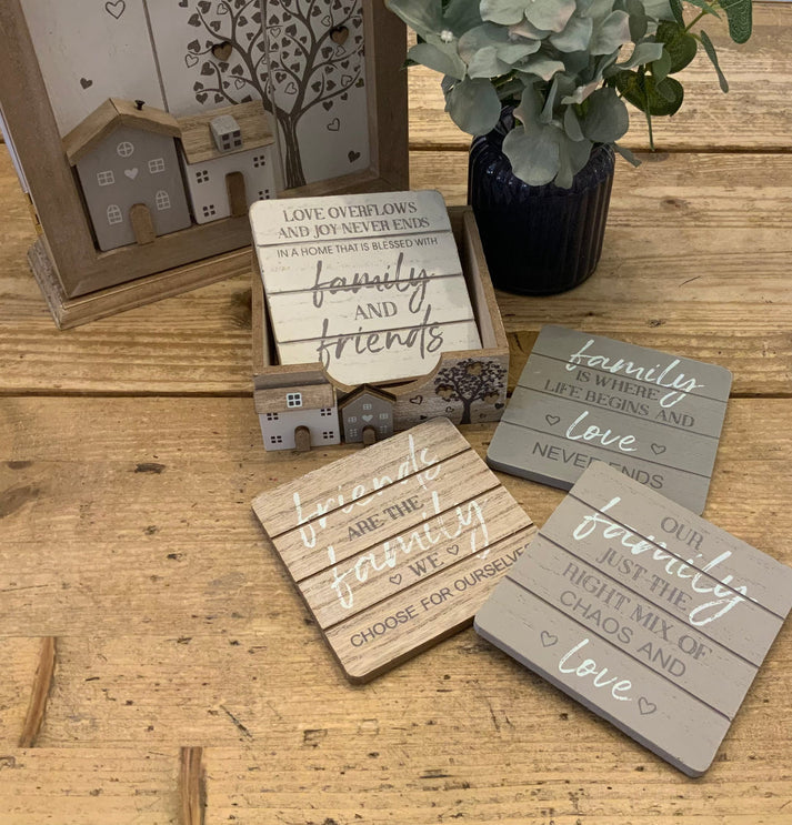 Wooden House and Tree Coaster Set