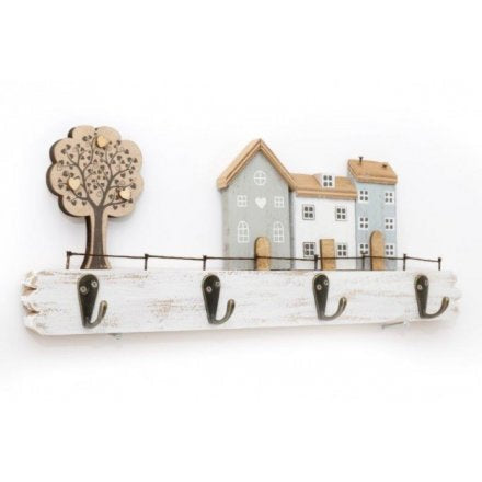 Wooden House and Tree Hook Plaque
