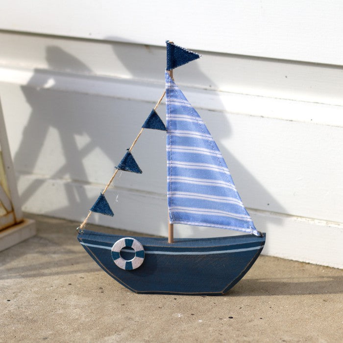 Yacht with Bunting, Blue, 21x15cm