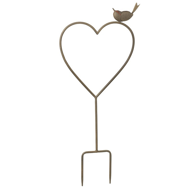 Small Metal Heart Stake With Robin
