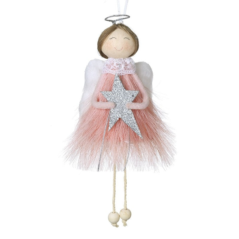 Sitting Angel W/Pink Dress & Silver Star