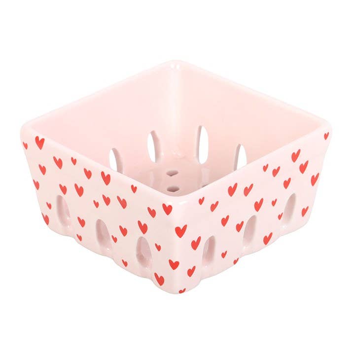 Pink Love Heart Print Ceramic Berry Basket