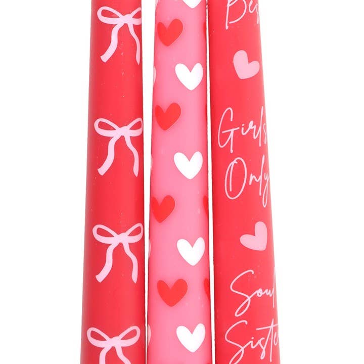 Set of 3 Bow and Love Heart Taper Candles