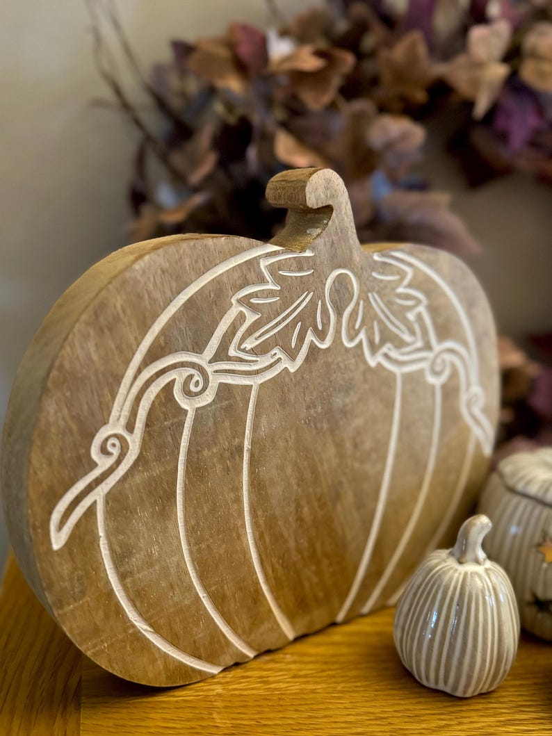 Wooden Craved Pumpkin Chopping Serving Board