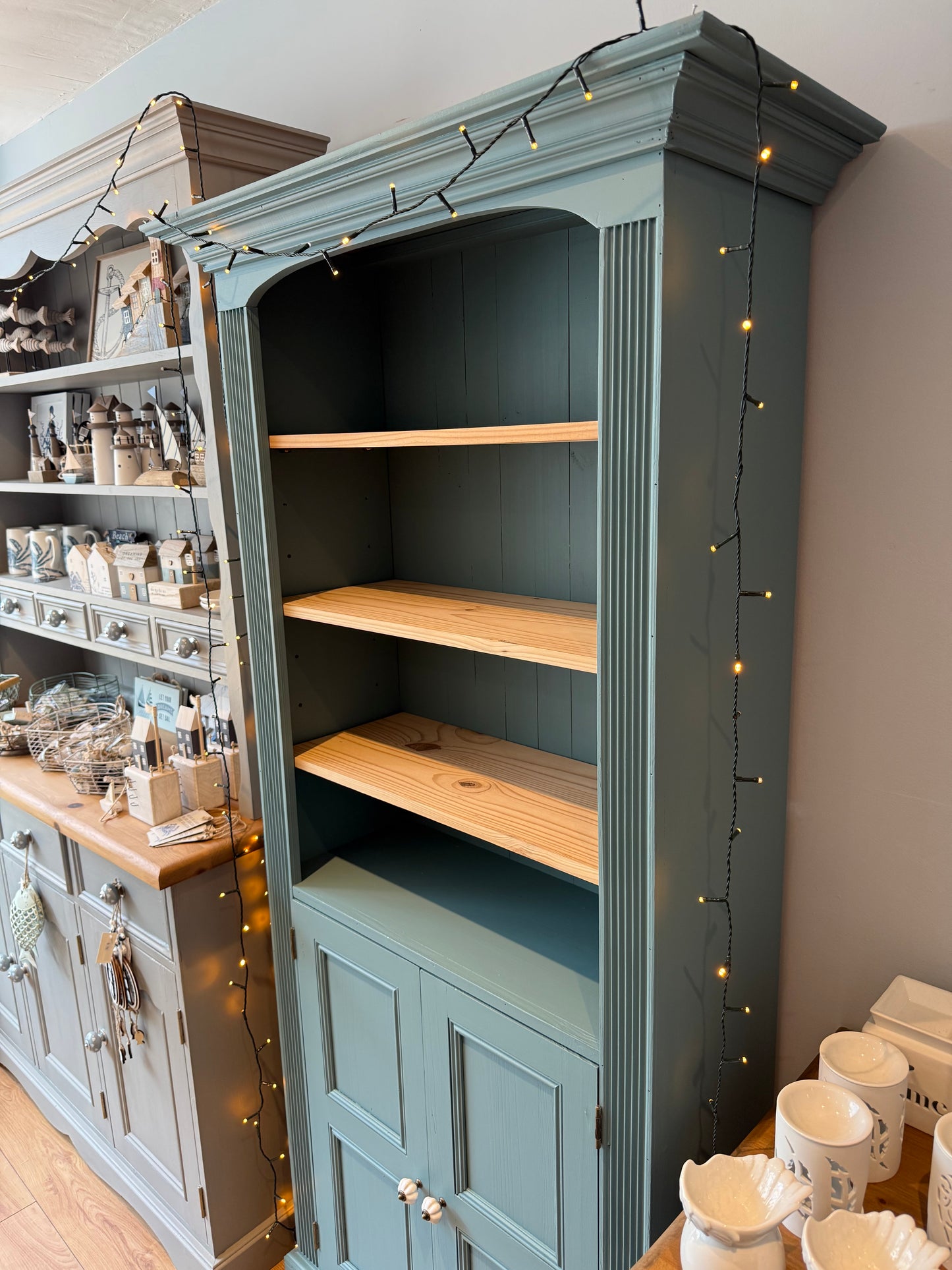 Solid Pine Bookcase with Cupboard