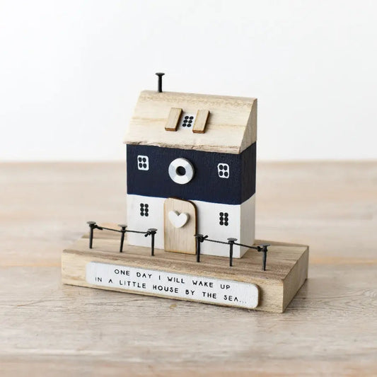 House By The Sea Wooden Block Ornament, 13cm