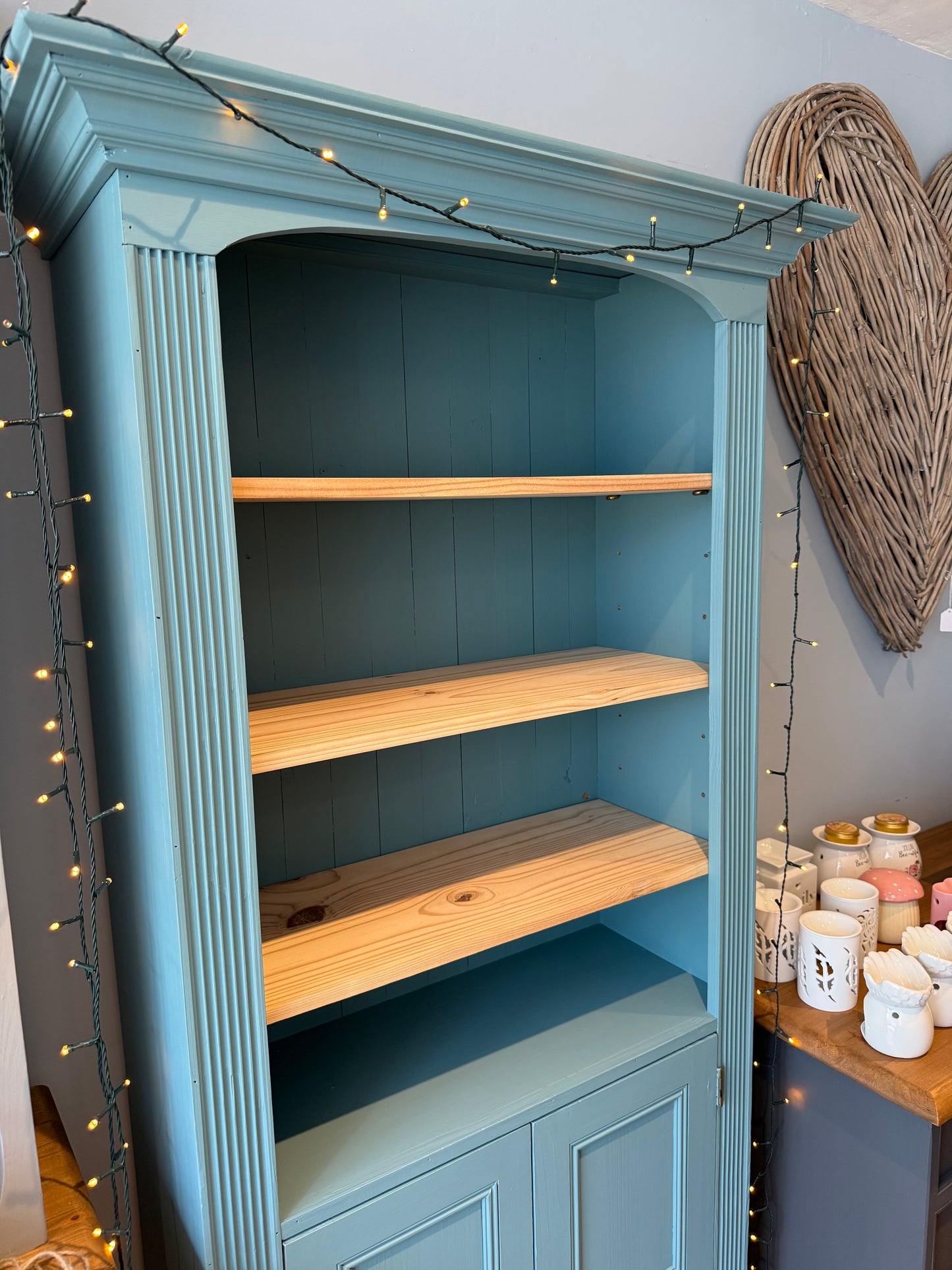 Solid Pine Bookcase with Cupboard