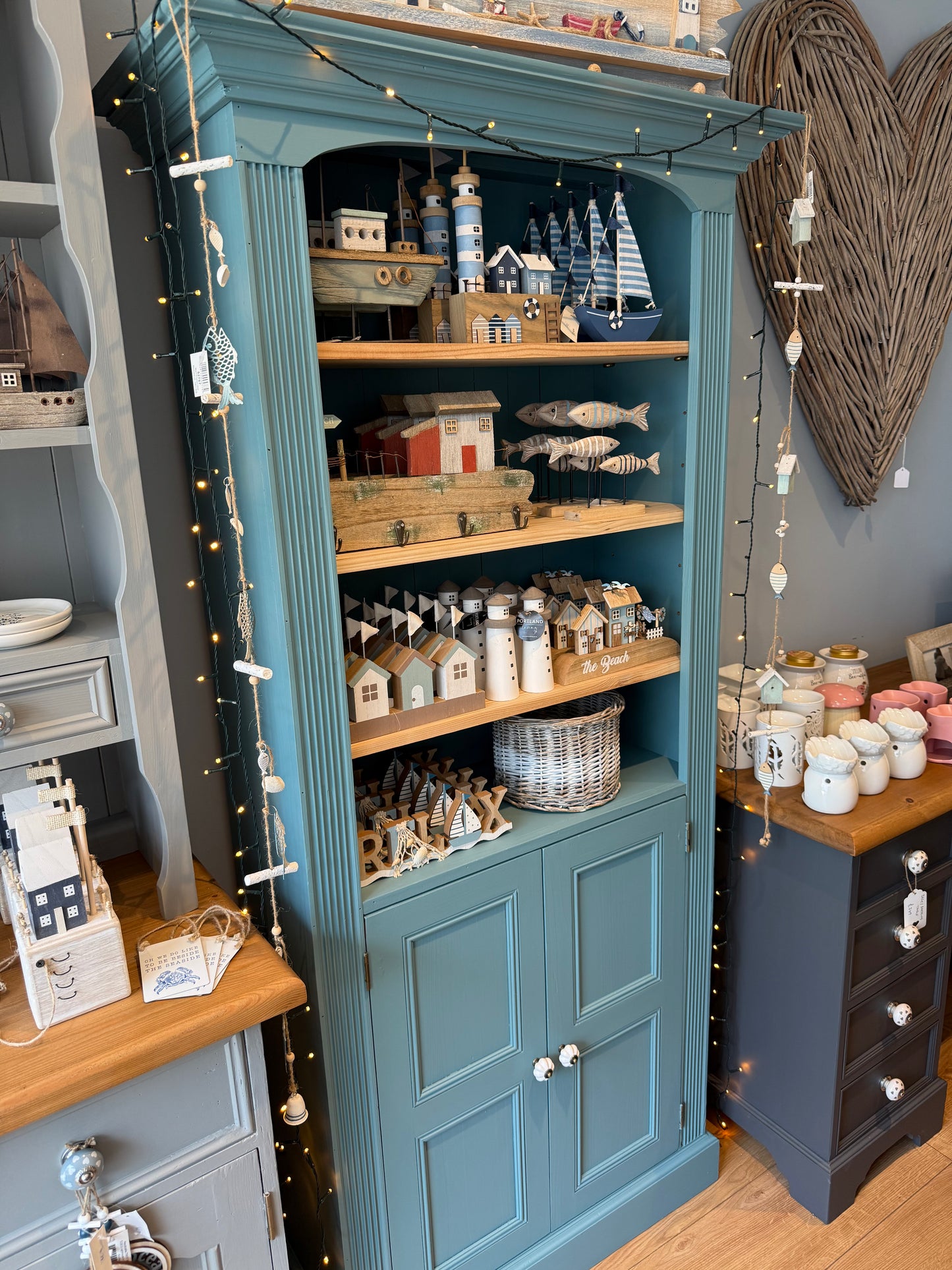 Solid Pine Bookcase with Cupboard