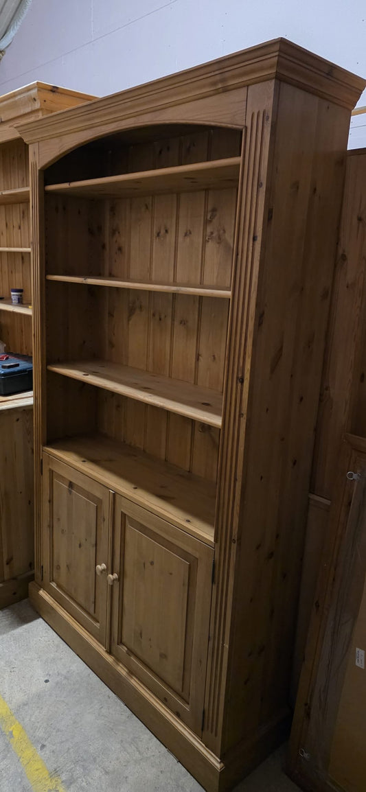 Solid Pine Large Bookcase with Cupboard