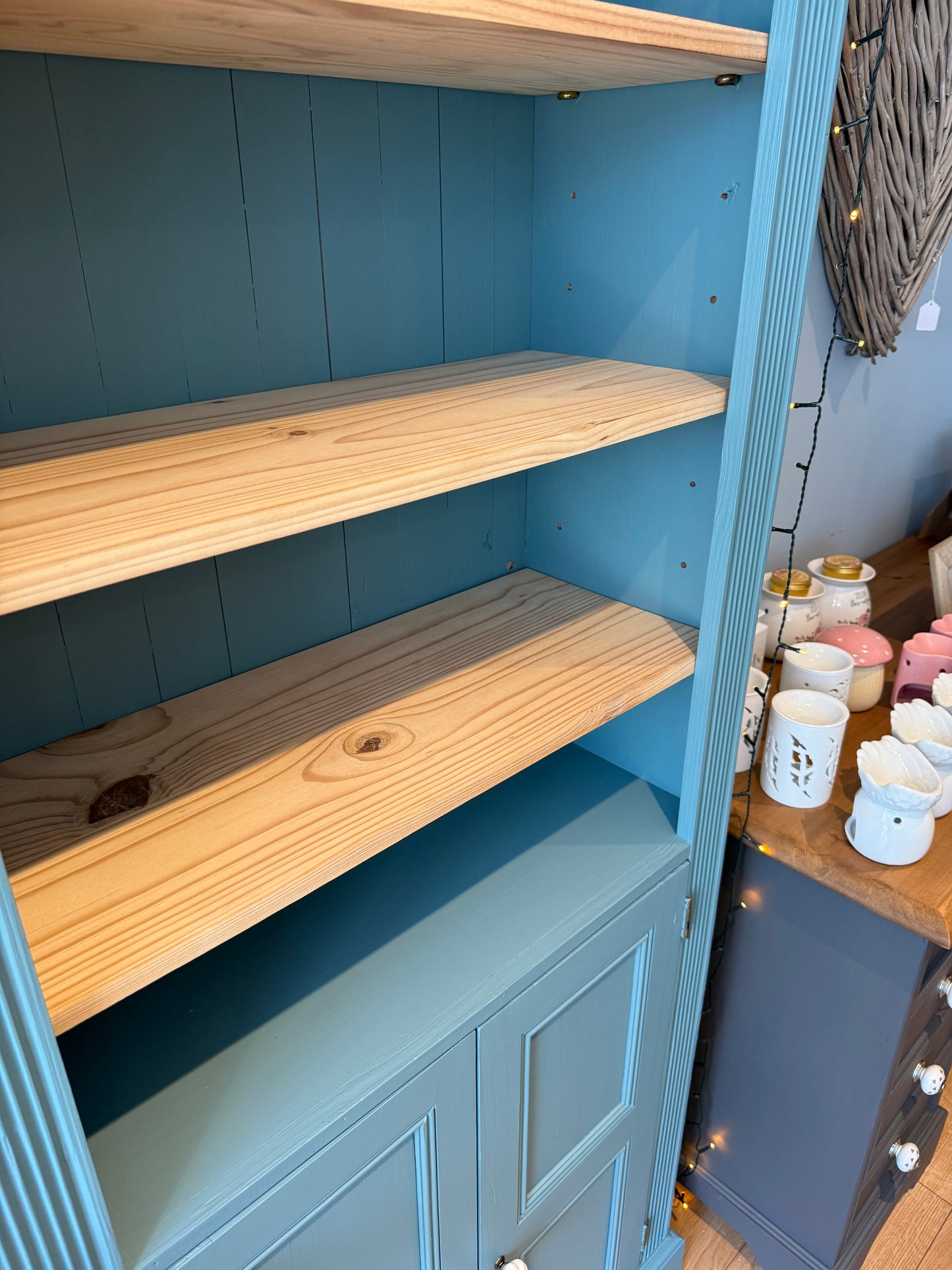 Solid Pine Bookcase with Cupboard
