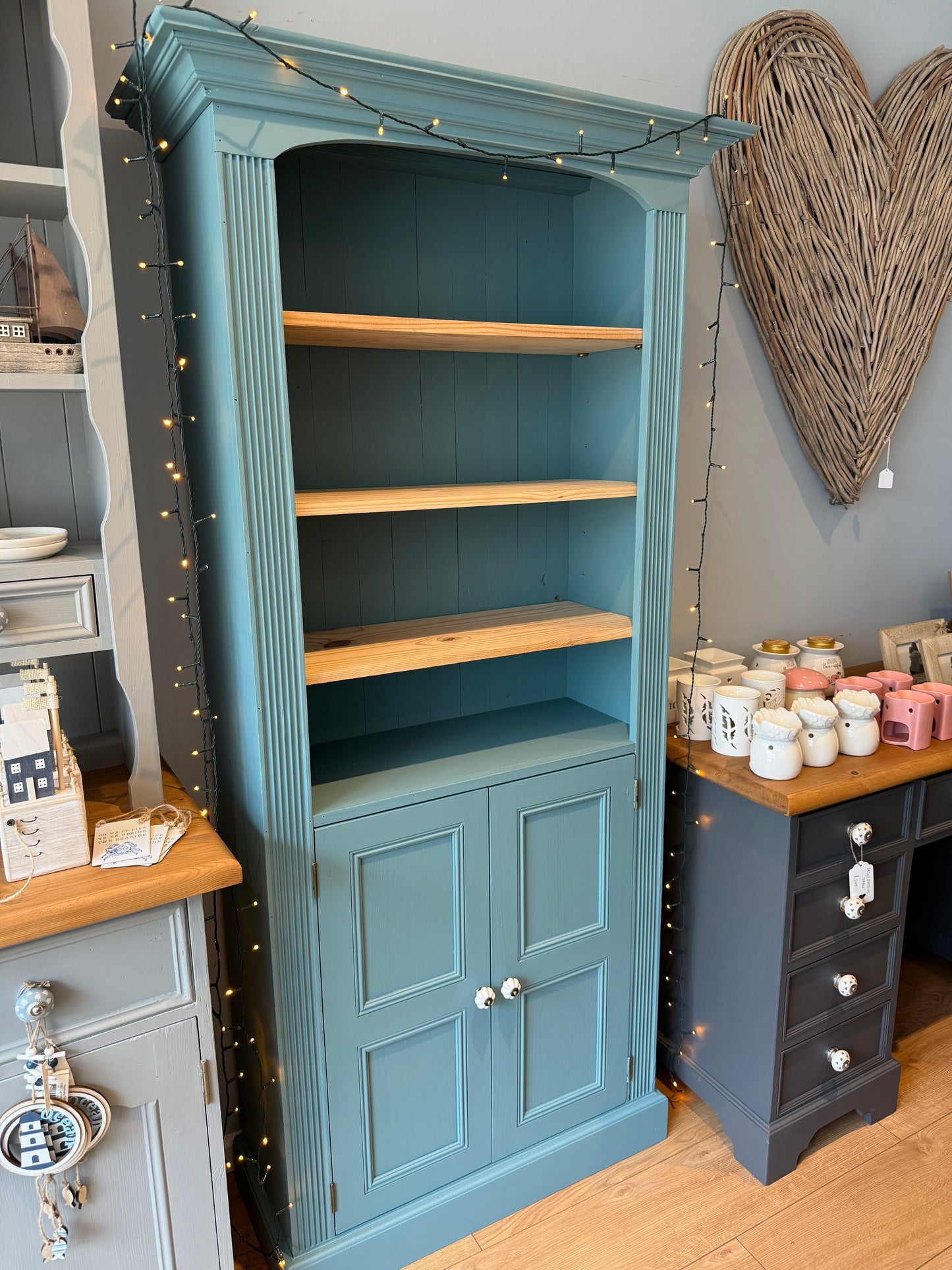 Solid Pine Bookcase with Cupboard