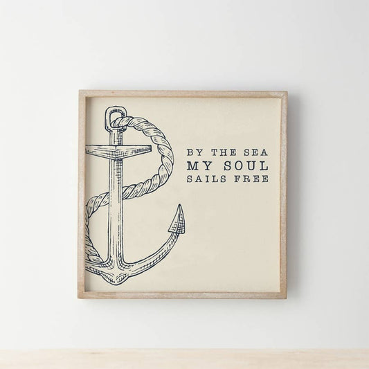 "By the Sea My Soul Sails Free" Wooden Sign, 25cm