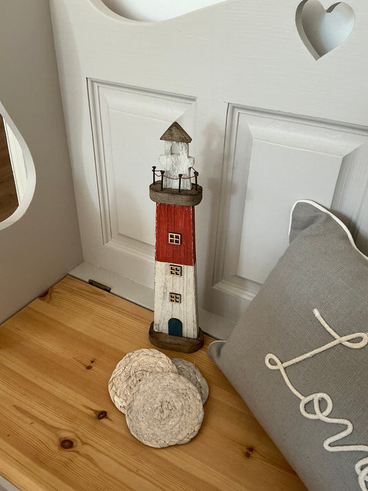 Red wooden rustic lighthouse 35cms