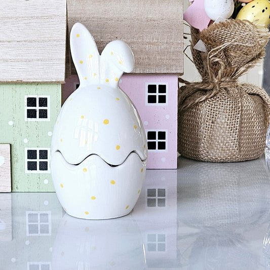 Bunny Trinket Pot White with Yellow Spots