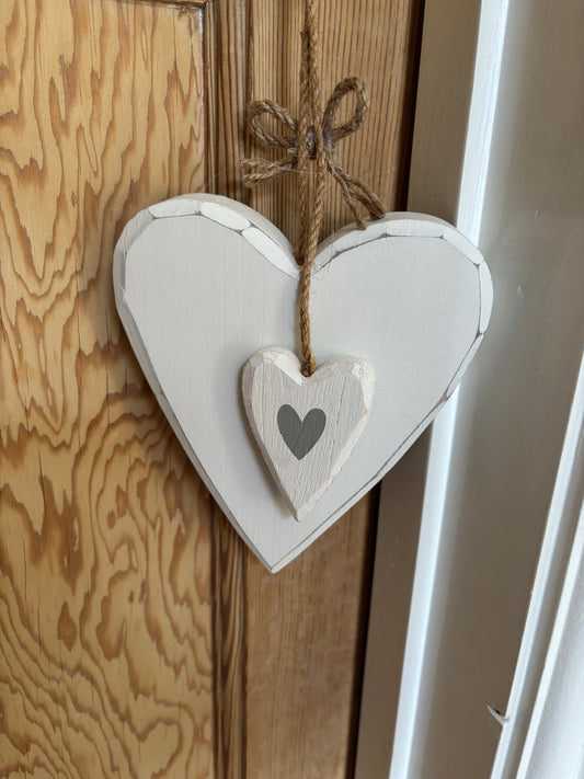 Chunky White Hanging Double Heart