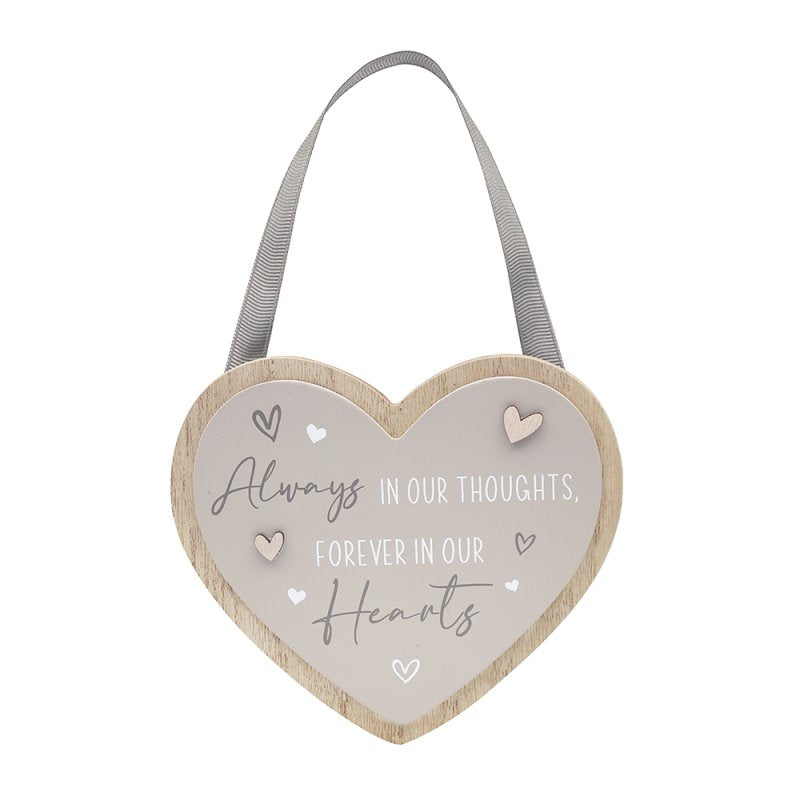Always in our thoughts wooden heart plaque