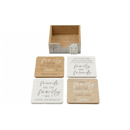SET OF 4 LOVE, FAMILY, FRIENDS COASTERS