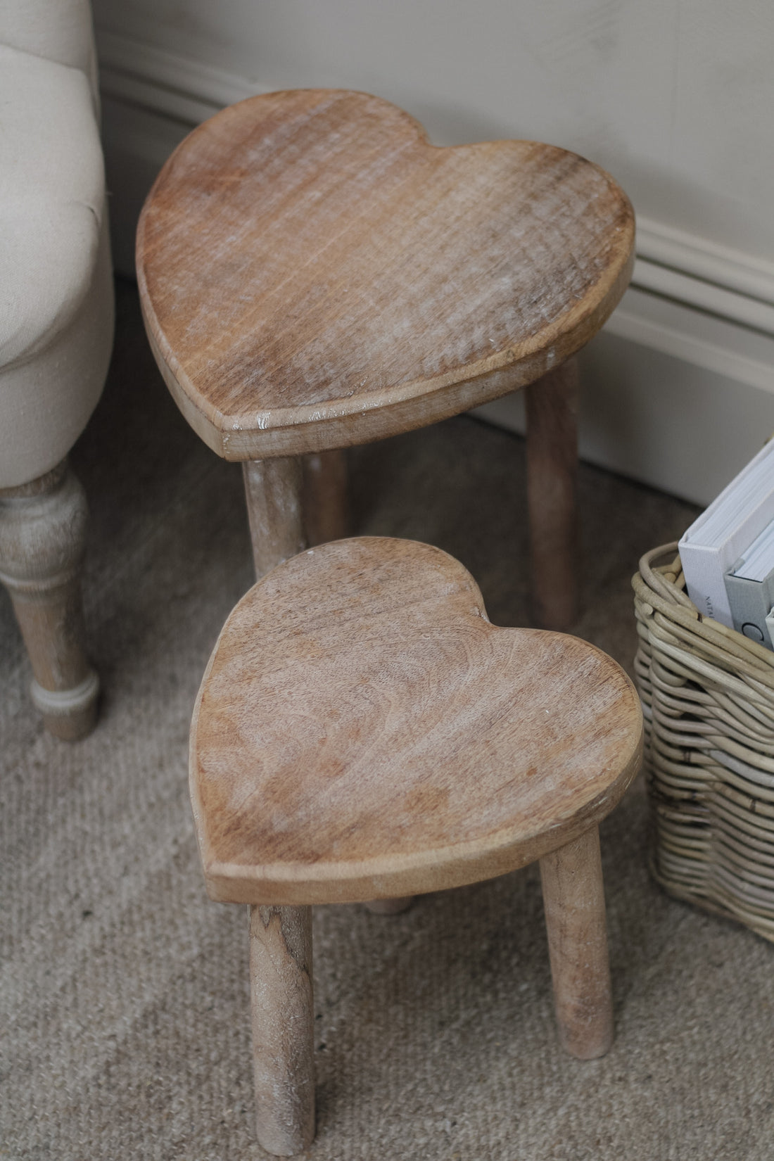 Heart Shaped Mango Wood Stools | Set of 2