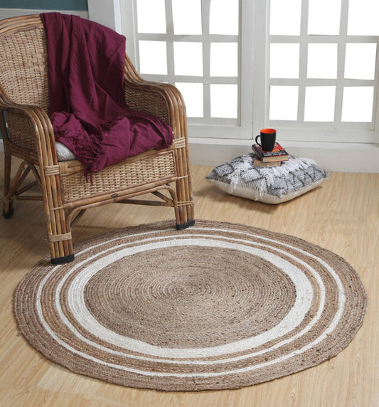 KHIDAKEE Round Border Natural Rug Hand Woven Jute
