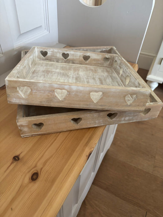 Mango Wood set of 2 Heart Trays