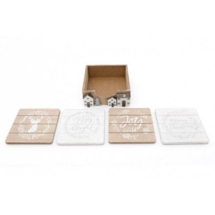 SCANDI VILLAGE SCENE XMAS COASTERS
