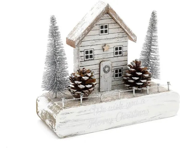 Silver Glittery Wooden Block House Scene