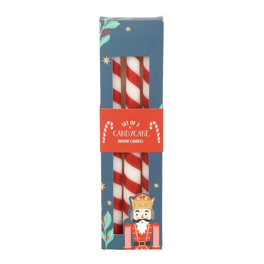 SET OF 3 CANDY CANE STRIPE TAPER CANDLES