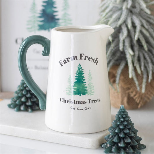 FARM FRESH CHRISTMAS TREES CERAMIC FLOWER JUG