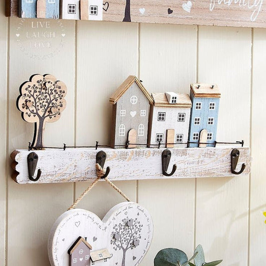 Wooden House and Tree Hook Plaque
