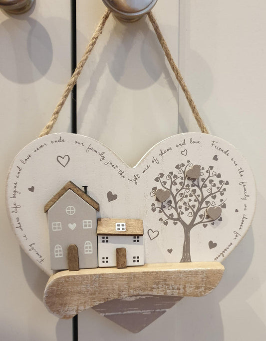 Wooden House and Tree Plaque Heart